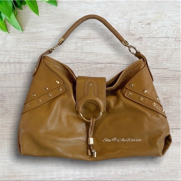 Cole Haan toffee pebble leather studded hobo bag  *shop@iamwarrior - Picture 1 of 13